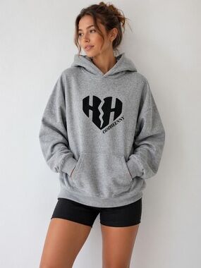 Gildan Heather Gray Hoodie with Black Heart Graphic